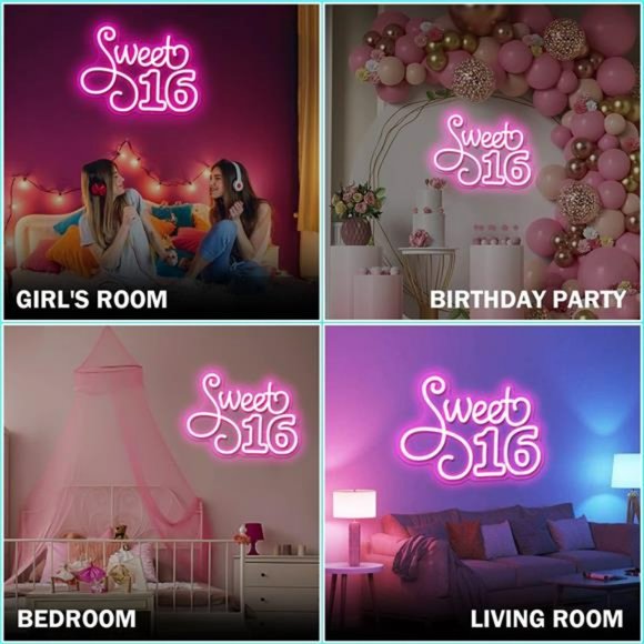 Sweet 16 Neon Sign Dimmable LED Neon Signs for Girls 16th Birthday Bright VIVID - Picture 6 of 7